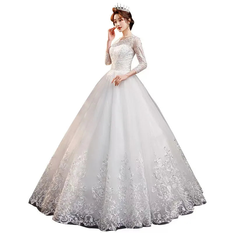 2025 New Style French Minimalis Wedding Dress for Bride Short Sleeve Slimming High Vintage Formal Elegant Bow