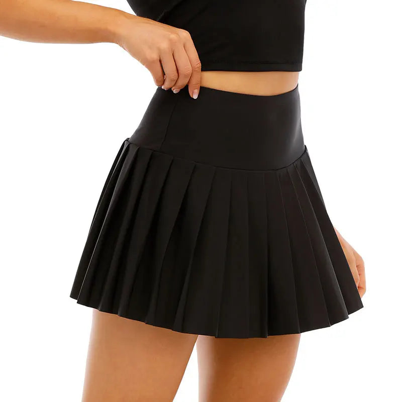 Hot Lulu High Waist Fast Dry Anti-Wear Exercise Fitness Yoga Golf Short Skirt Pants Pleated Pocket Solid Pattern Tennis Skirt