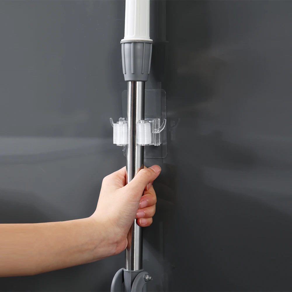 Transparent Heavy-Duty Multifunction Metal Pantry Hooks Hanger Kitchen Storage Organizer Wall-Mounted Mop Broom Plastic Box