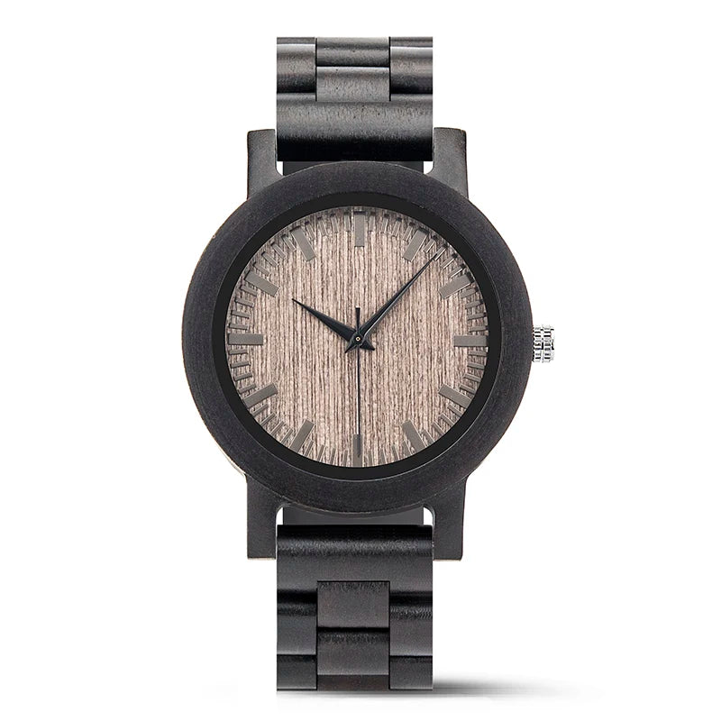 Factory Ebony Wooden Watches OEM for Men Black Classic Fashion Quartz Watch for 45mm Pointer Dial Eco-Friendly Logo Custom