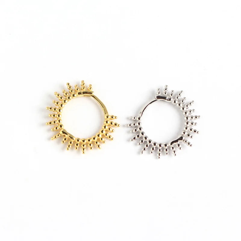 Bohemian Style 925 Sterling Silver Exaggerated Fashion Young Girls Teenagers Gold Plated Beaded Spike Hoop Earrings