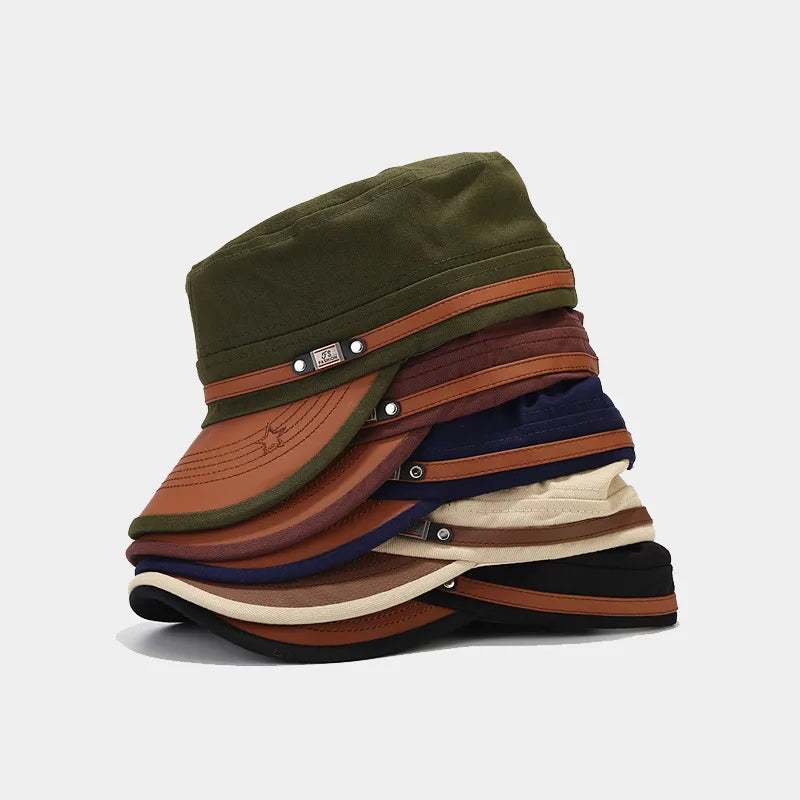 Wholesale PU Leather Flat Top Baseball Cap Twill Camp Hat Curved Brim Bill Women Outdoor Casual Sun Sport Cap for Men