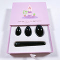 Hongzhuo 4 Pcs Drilled Natural Yoni Jade Eggs Massage Stone Stick Women Kegel Exercise Train Pelvic Muscles Black Obsidian Yoni Egg Set