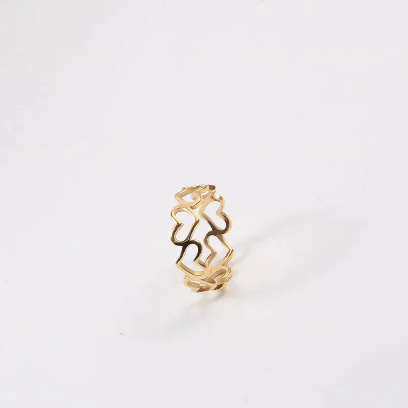 Non Tarnish & Waterproof  Heart Pave Stainless Steel Rings for Women Gold Jewelry