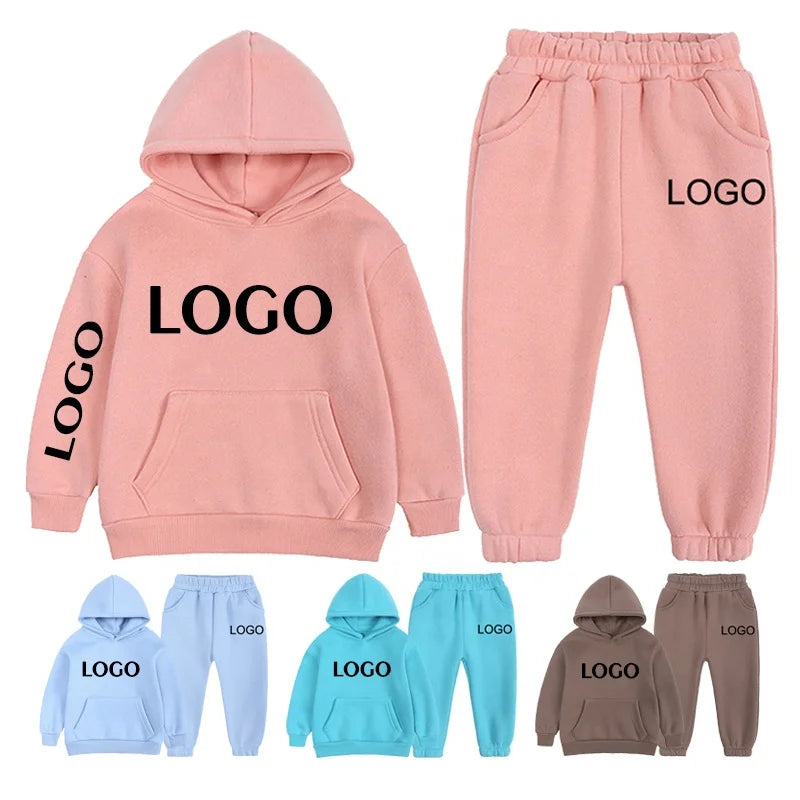 New Winter Casual Sport Clothing Set for Boys Teen & Kids Thicken Hoodie Tops & Knitted Pants Spring 2Pcs Suit