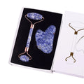 Diy Wholesale Jade Roller Guasha Blue Spot jasper Sawtooth Roller Gua Sha Set and Replaceable Head