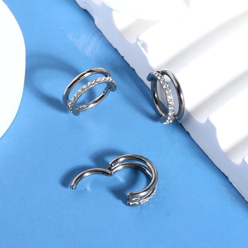 Gold Plated Titanium Septum Ring with Cubic Zirconia F136 Body Perforation Jewelry for Weddings and Parties MegaBDM