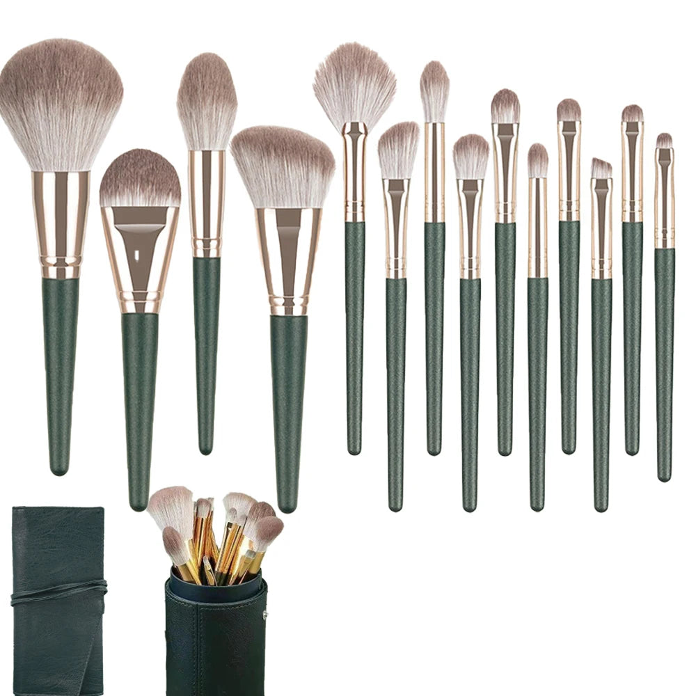 Makeup Brush Set 14Pcs Premium Synthetic Foundation Powder Concealer Eye Shadows Blush Brushes with case