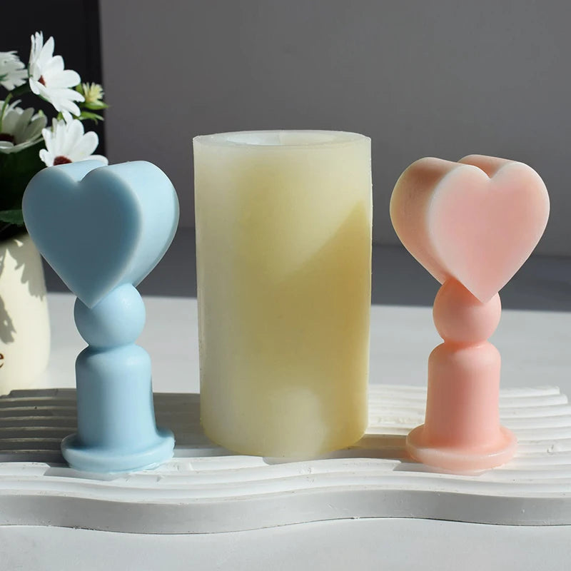 Heart Moon Scepter Geometric 3D Column Ball String Candle Molder Plaster Cake DIY Tools Custom Silicone Mold