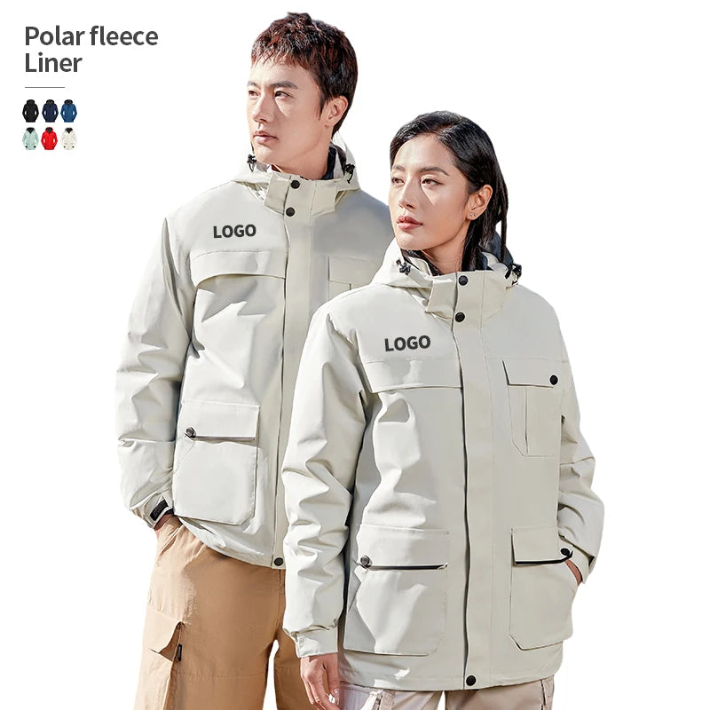 Wholesale Custom logo 150D High Elasticity Polar Fleece Liner Detachable Hat 3 in 1 Winter Jacket Men