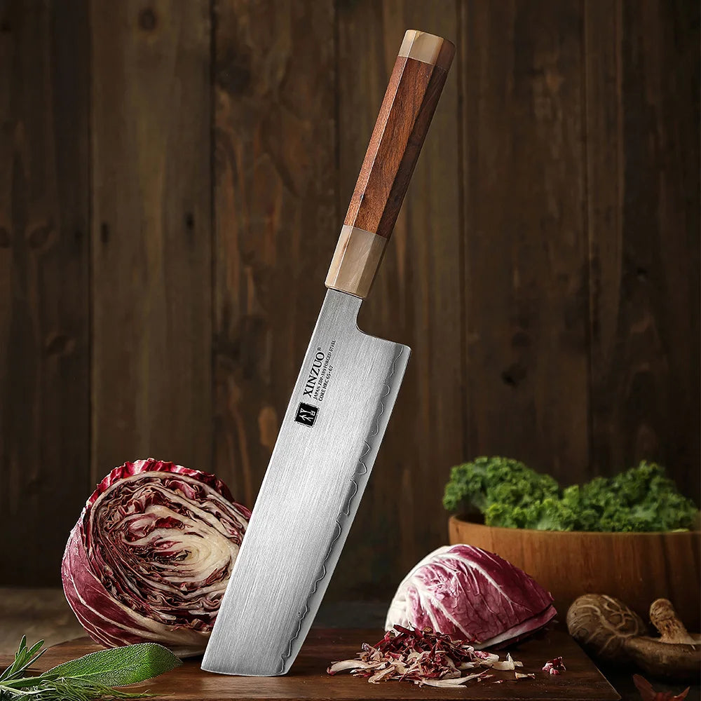 New Japanese Nakiri Knife Super Sharp Kitchen Vegetable Knives Custom ZDP189 Composite Steel Octagonal Wooden Handle