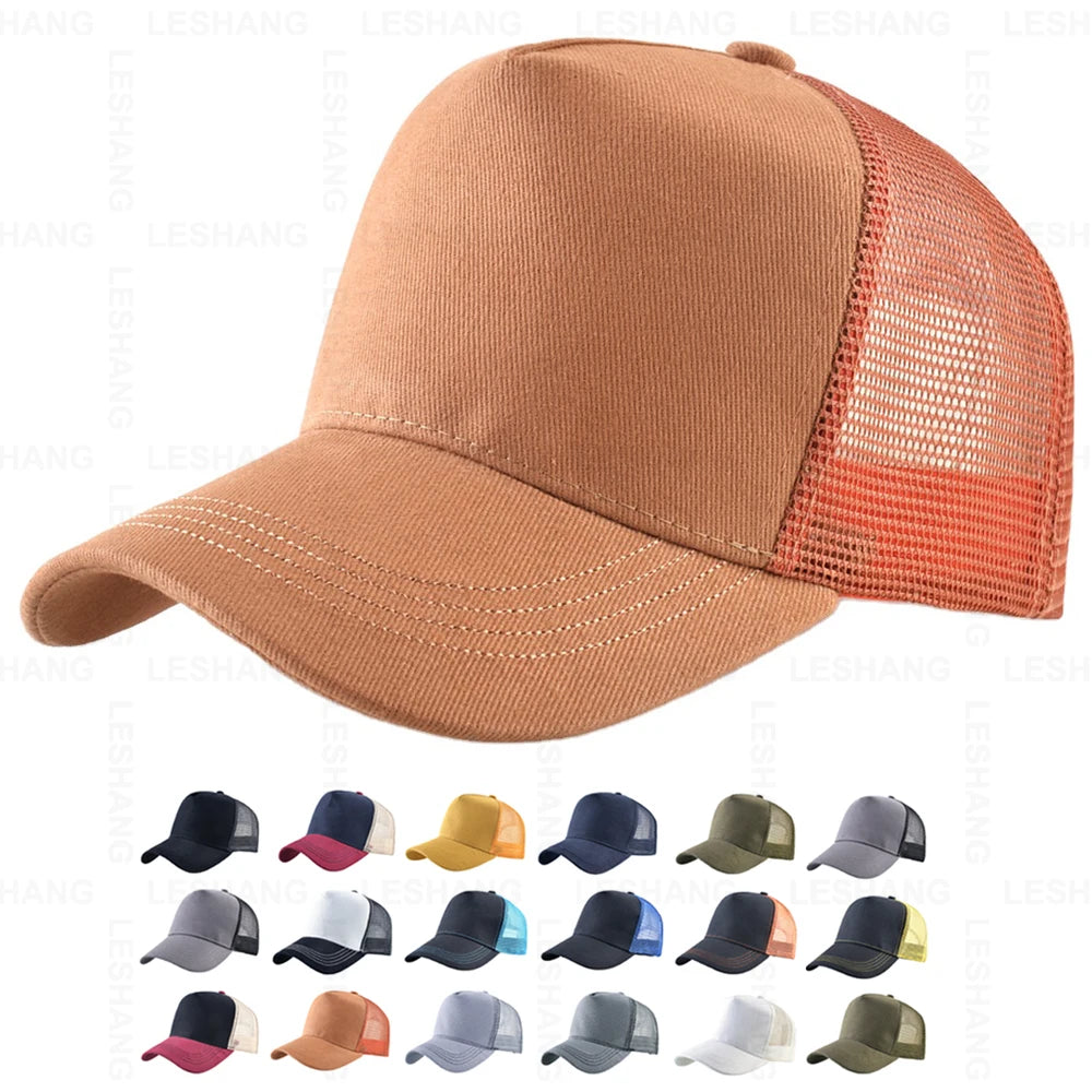 Unisex Spring Summer Beach Mesh Blank Breathable Baseball Caps 5 Panel 100% Cotton Custom Logo Embroidery Trucker Hats