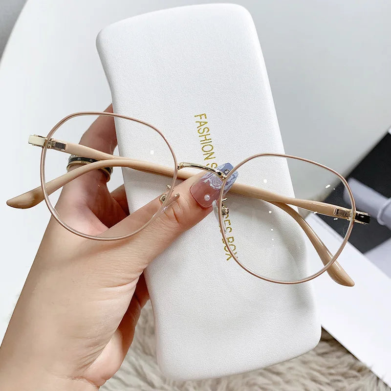 Lucky Metal Anti-Blue Light Glasses Fashion Round Frame Women Adult Round Simple Flat Light Mirror Optical Eyeglasses