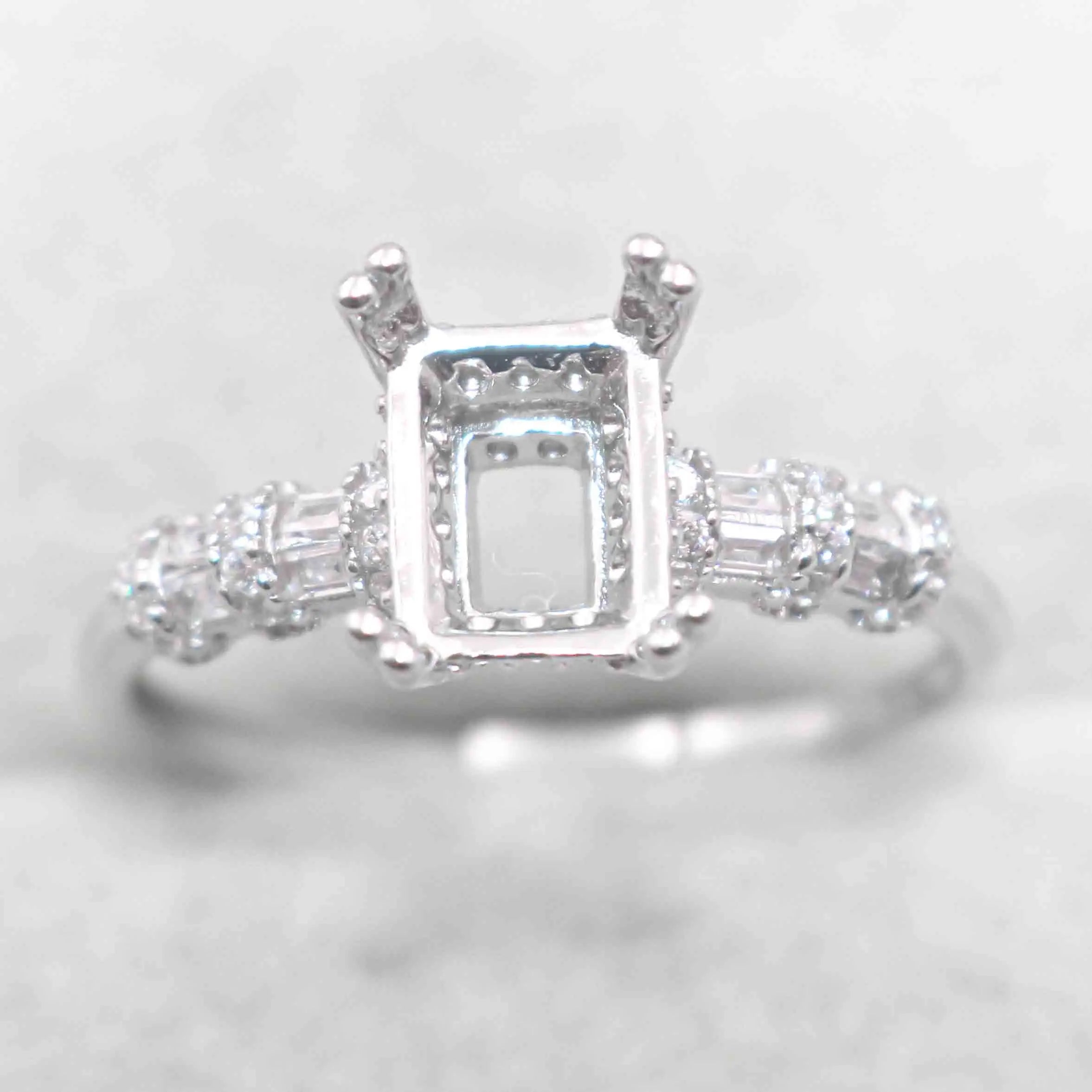 Sterling Silver 6*8mm Semi Mount Ring Square Shape Empty Frame Blank Claws Setting S925 Base Without Center Stone for Inlay DIY