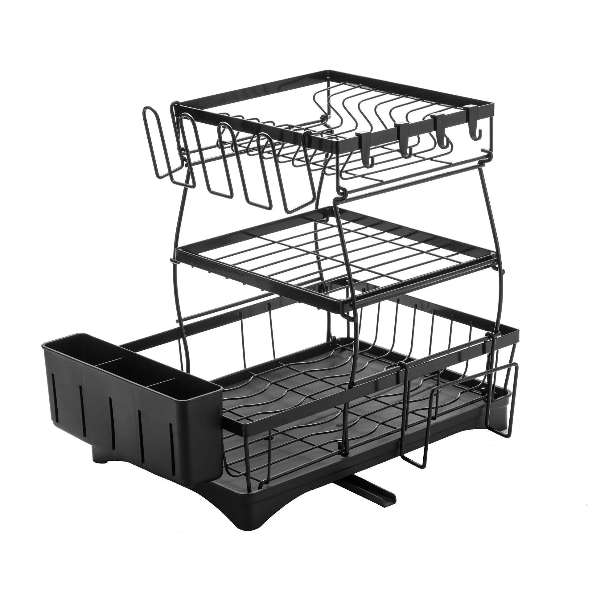Adjustable Double Tier Metal Non-Folding Standing Kitchen Dish Drying Rack Eco-Friendly Removable Utensil Holder Dish Drainer