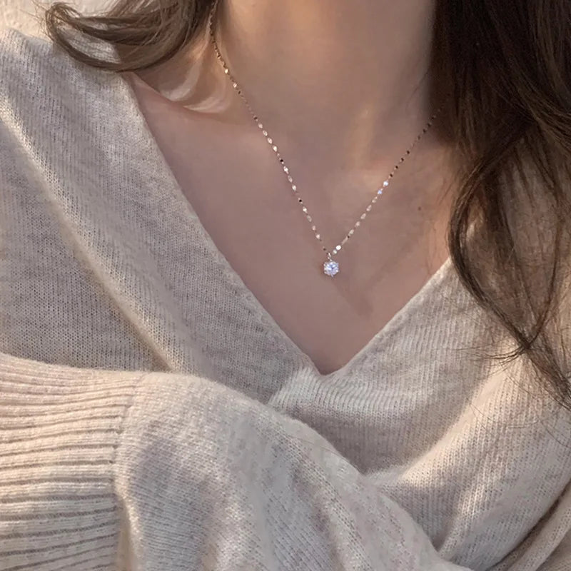 S925 Sterling Silver Single Diamond Hexagon Necklace Tile Chain Hexagon Pendant Necklace for Women