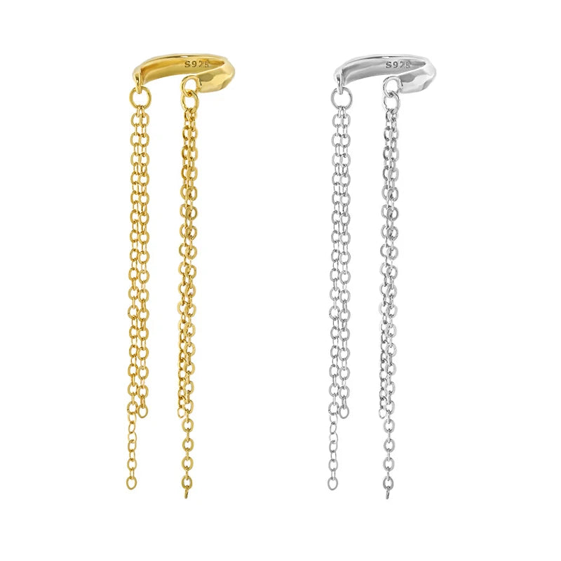Wuqie 2022 New Fashion Sterling Silver Trendy Long Tassel Chain Clip Earrings Simple Ear Cuff Jewelry