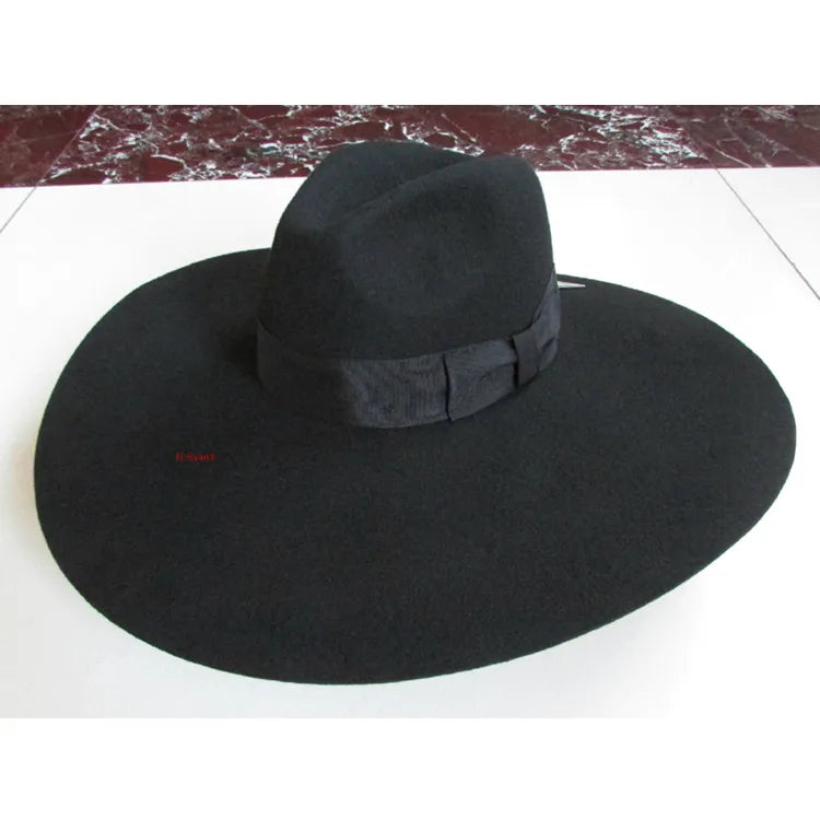 R123 Classical 100% Wool Western Hat Large Brim 17CM  Hat Stage Fashion Hat Jazz Cap