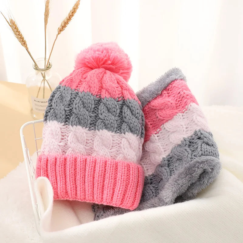 Wholesale Warmth Fashion Fleece Lining Women Winter Beanie Knitted Hat Scarf Set