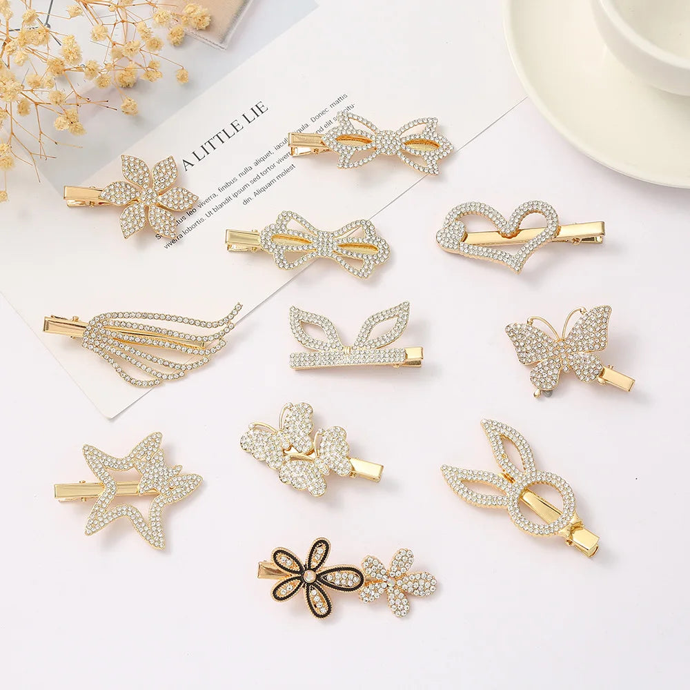 Custom Design Silver Gold Diamond Jewelry Hair Accessories Butterfly Hairpin Crystal Girls Hair Clips