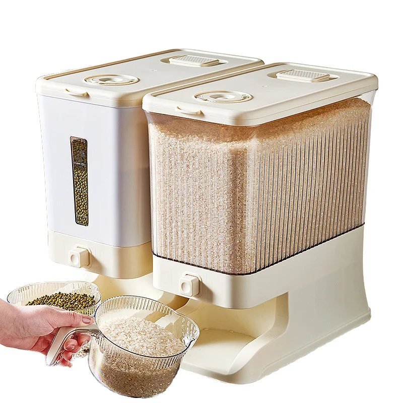 10kg Rice Container Dispenser Modern Rice Storage Boxes Kitchen Automatic Rice Cereal Dispenser PET+PP Material Detachable