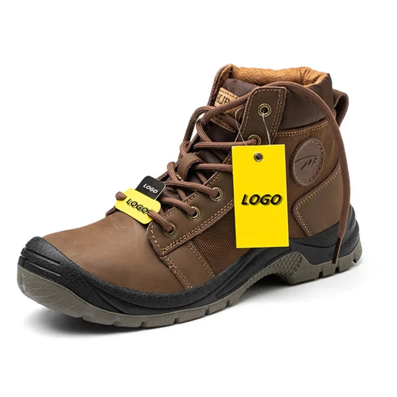 Wejump Unisex Leather Breathable Safety Shoes Steel Toe Anti Puncture Splash Work Boots Safety Shoes Safety Boots