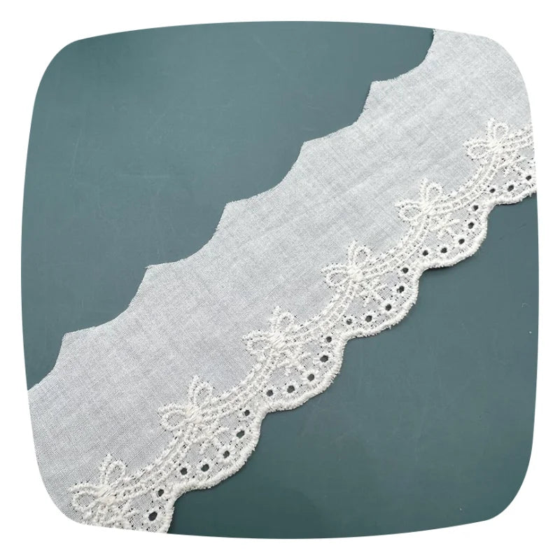 French Cotton Openwork Embroidered Lace Trim for Dress White Embroidery Fabric Knitted 100% Cotton Sustainable Zjm Embroidery