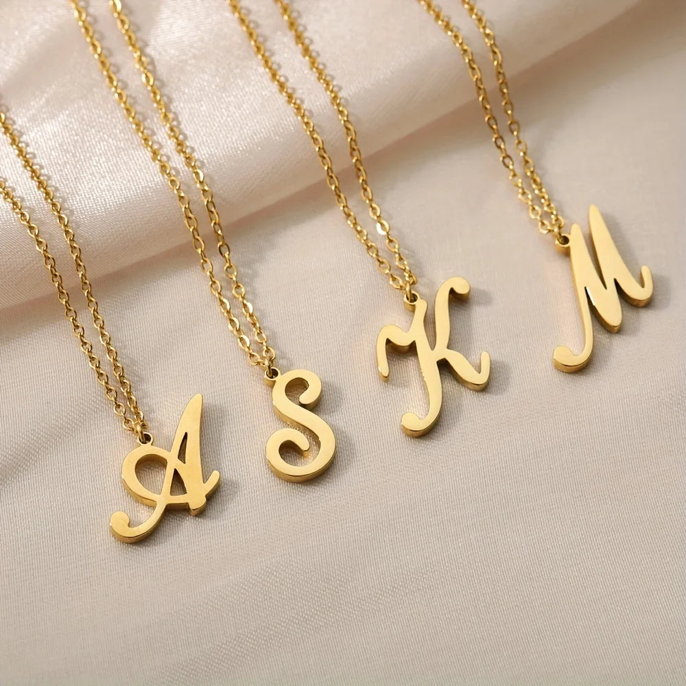 Fashion Stainless Steel Necklaces Gold Plated A-Z 26 Single Letter Pendant Necklaces for Couple Jewelry Gift