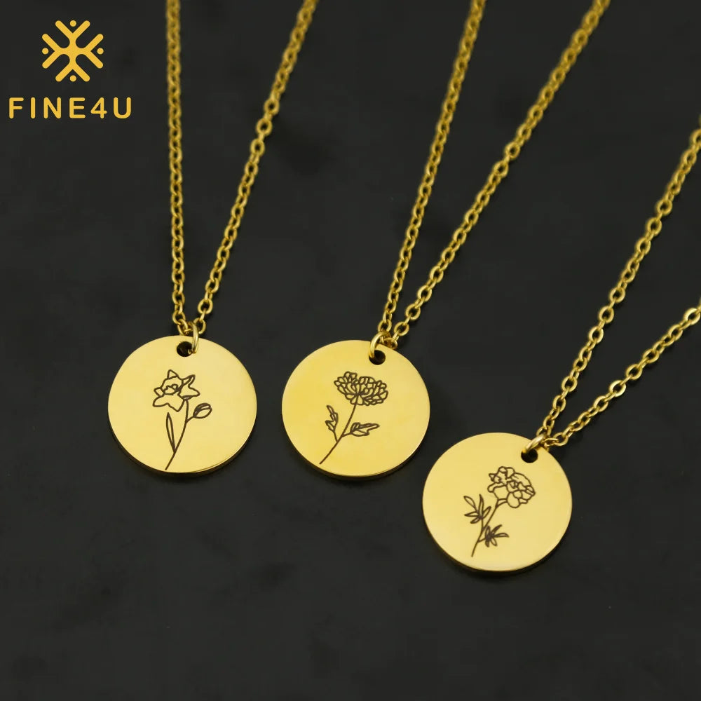 Custom Jewelry Manufacturers Valentines Gift 18K Gold Plated Stainless Steel Birth Flower Necklace