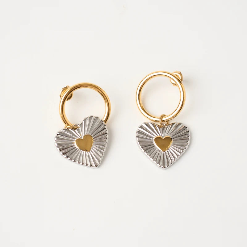 Latest Simple Classic Stainless Steel Gold Silver Plated Matching Love Heart Drop Earrings