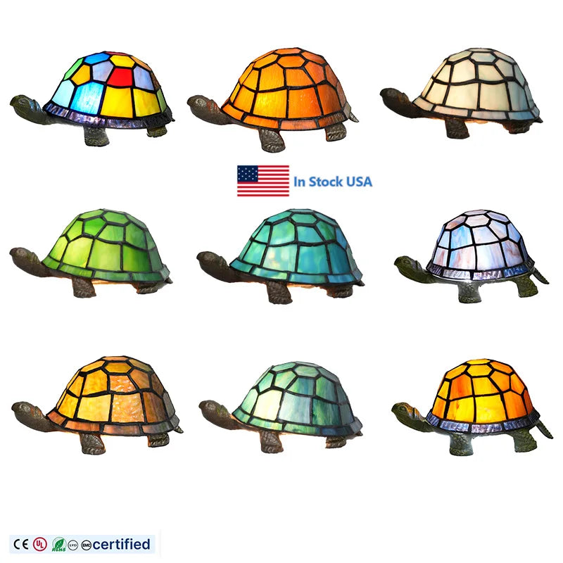 USA in Stock Tiffany Tortoise Night Light Stained Glass Decor Table Lamp for Children's Living Room Bedside Lamp with Bed Decor