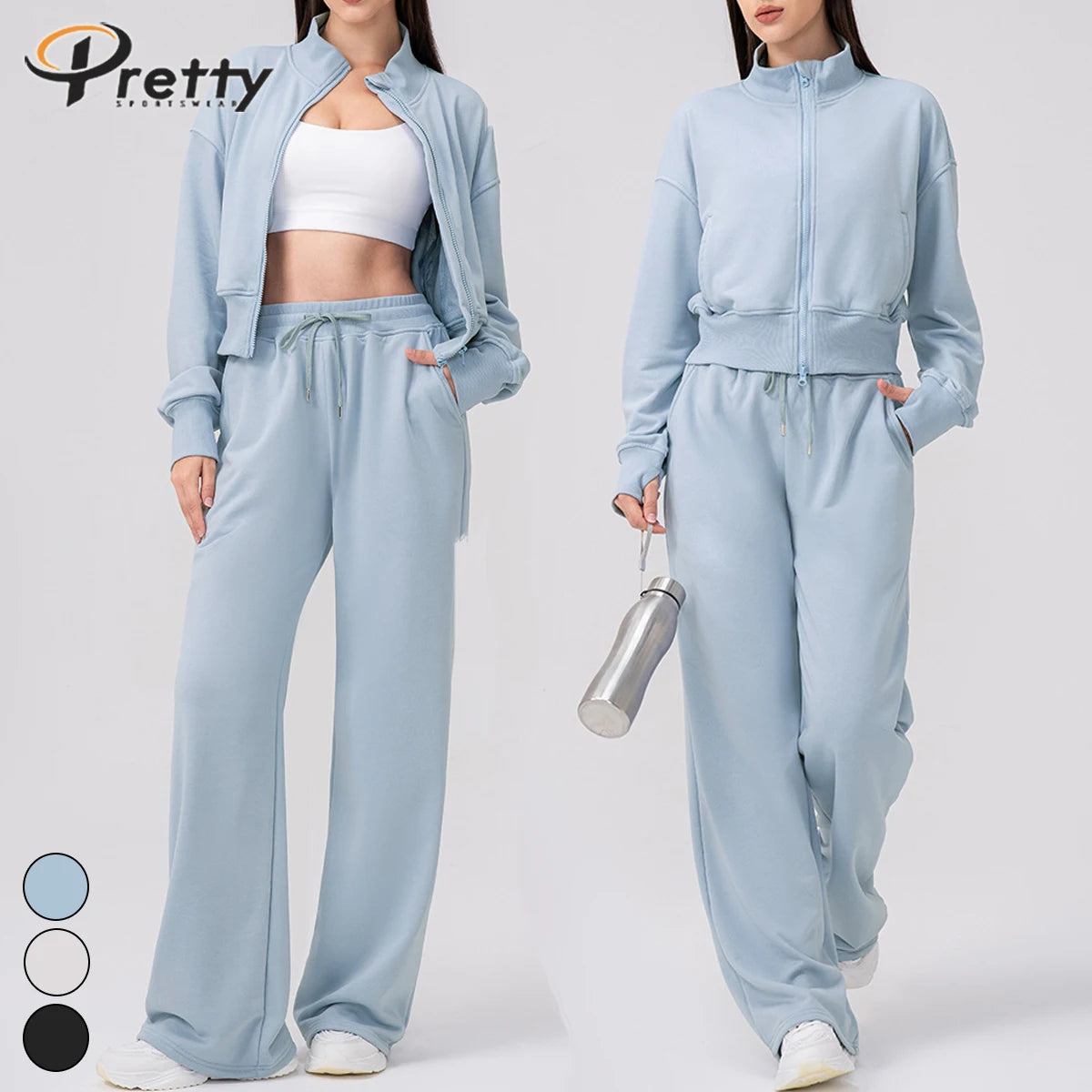 Women's Clothes Women's Sportswear Athleisure Tracksuits Short Crop Jackets Rope High Waist Loose Pants Gym Clothes For Women