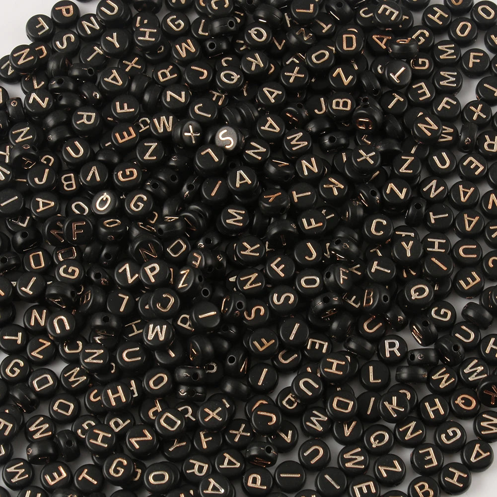 Mixed Pack of 7*4mm Flat round Black Acrylic Rose Gold Letter Alphabet Beads for DIY Bracelets & Necklaces