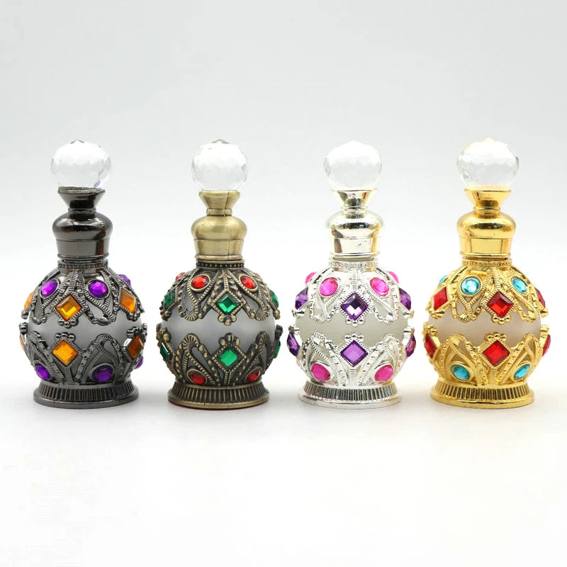 15ml Refillable Oud Oil Perfume Glass Bottles Gold Silver Black Dubai Design with Screw Cap for Arabic Fragrance