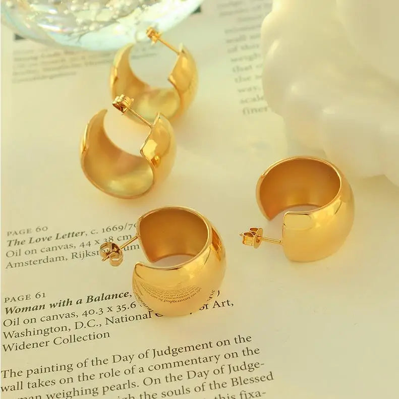 Fashion women 10k 14k 18k gold plated stainless steel chunky bling hoop luxury jewelry cc earrings