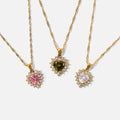 Fashion Jewelry Colorful Gemstone Cz Stone Necklace Hypoallergenic Stainless Steel Waterproof  Diamond Heart Necklace for Women