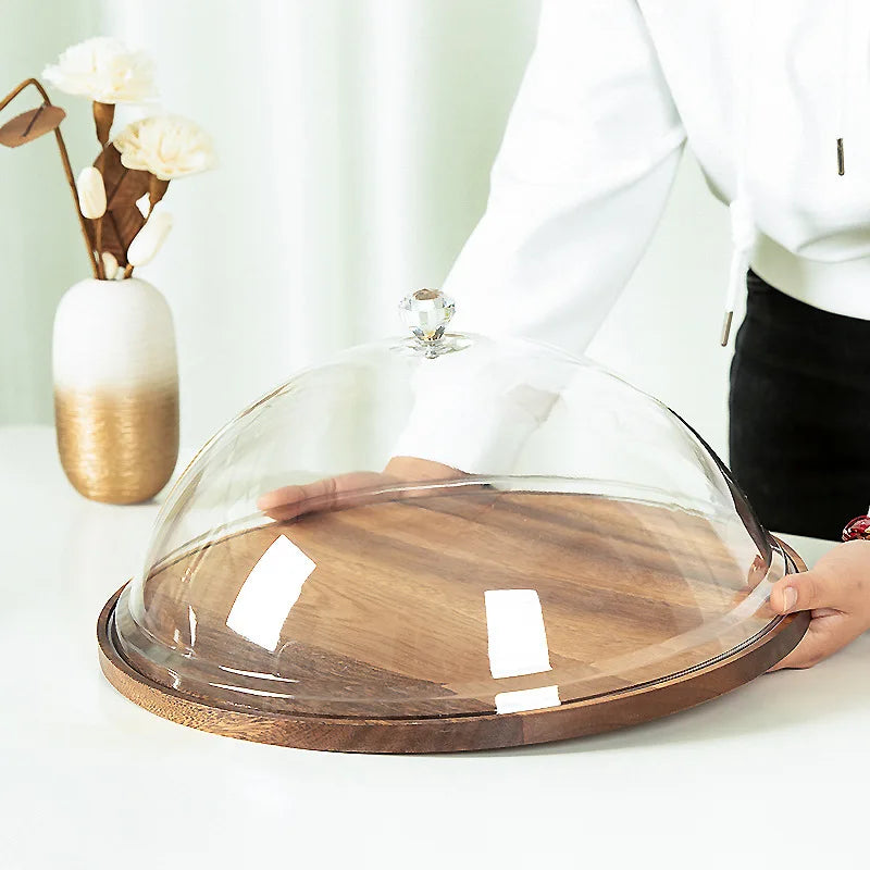 Nordic Wooden Cake Plate Dessert Bread Plate Pastry Dessert Table Display Tray  Wood Cake Stand With Dome Lid