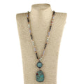 Fashion Bohemian Handmade Jewelry 6mm Chip Stone Knotted  Glass Beads Necklace Link Round Rectangle Amazonite Pendant Necklaces