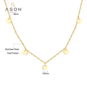 Ason Fashion Jewelry Custom Name Letter Stainless Steel Vintage Chain Necklace 18k Gold Plating Round Pendant Necklace for Women