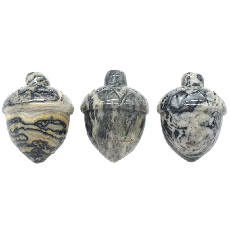 HZ natural gemstone Stone Hazelnut Ornaments Picasso Jasper Pine Nuts Carved Home Decoration Crystal Crafts for Christmas