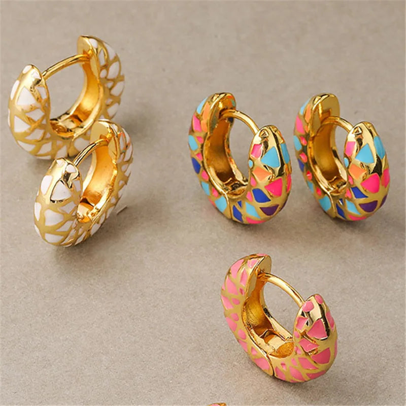 New Arrival Colorful Dripping Oil U-Shaped Earrings Creative Personality Hoop Enamel Earrings for Women