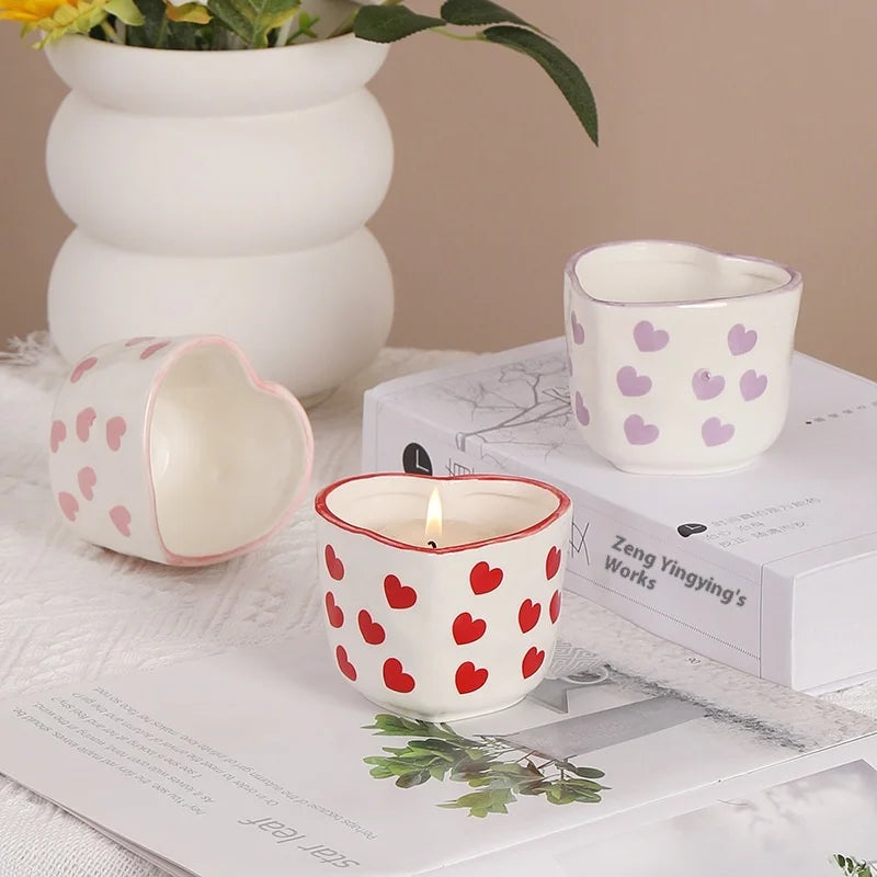 Creative Fresh Hand-Painted Pink Heart-Shaped Ceramic Candle Holder Home Decoration Flowerpot Succulent Cross-Border Bowl