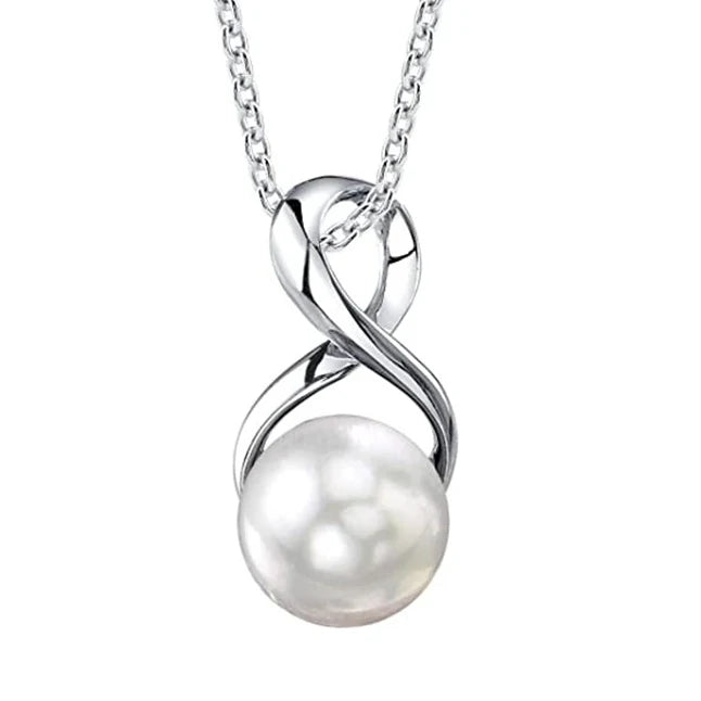 Huitan Stainless Steel Chains Women Girls Elegant Silver Large Single Pearl Pendants Jewelry Pendant Necklace