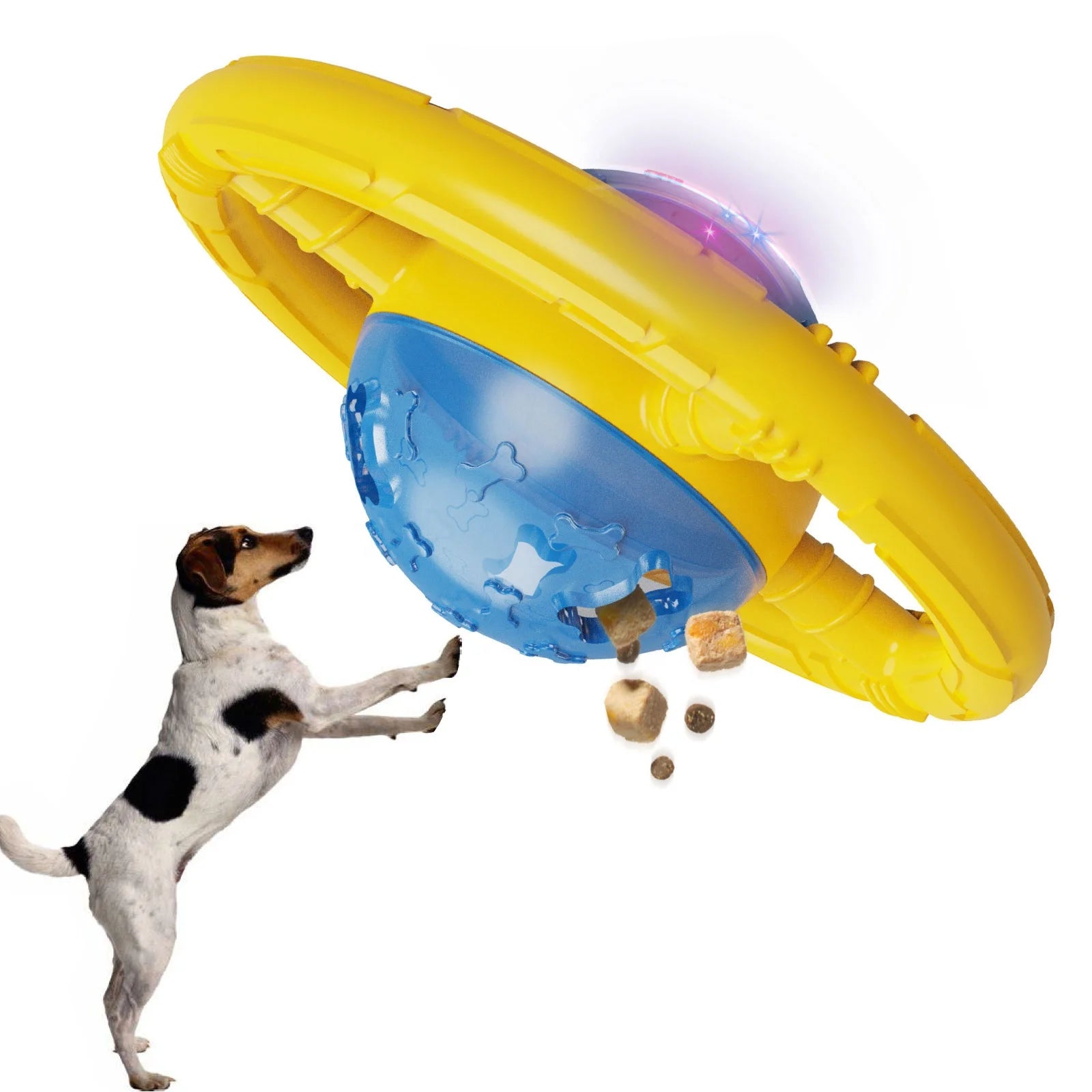 Durable Cartoon Style Luminous UFO Shape Puzzle Chew Toy TPR Leaky Food Ball Multi-Size for Dogs