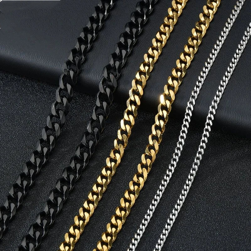 18 K Gold Plated Stainless Steel Cuban Chain Necklaces for Men