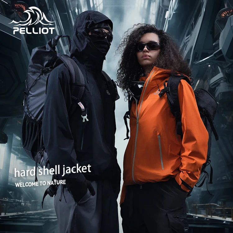 PELLIOT Outdoor Windproof 3 Layers Full Seam Waterproof 14800mm Hooded Single Layer Unisex Hiking Outdoor Hard Shell Jacket
