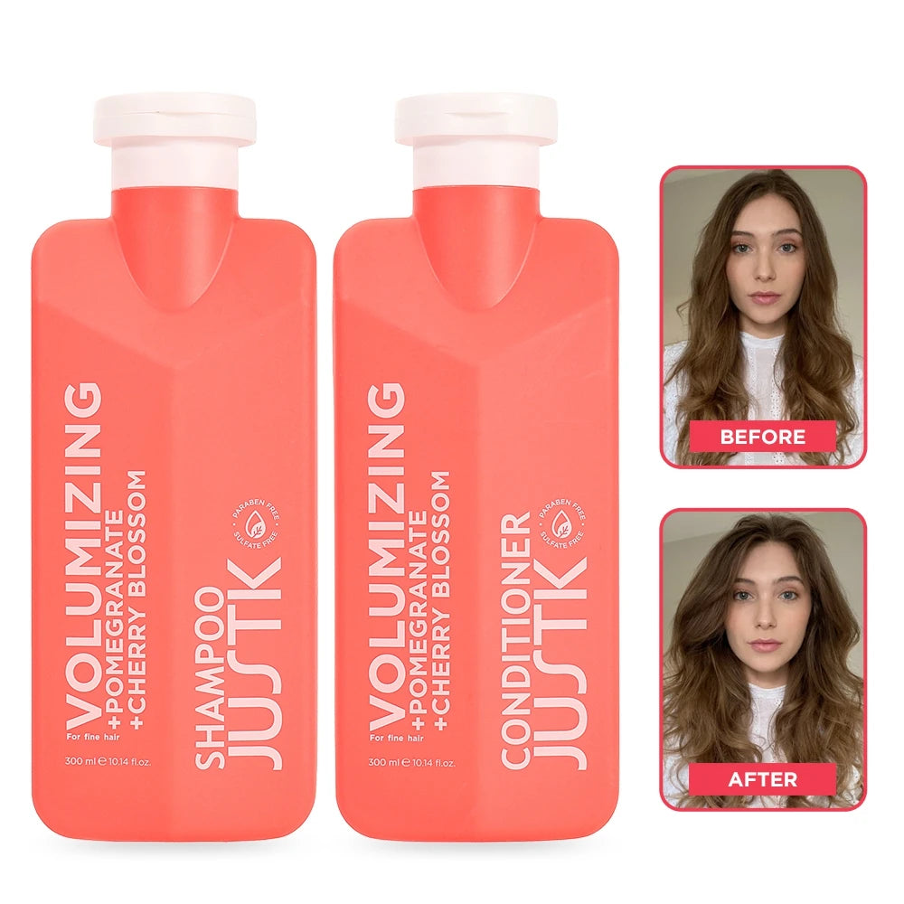 JUSTK Private Label Cherry Blossom Hair Care Pomegranate Fluffy Volumizing Shampoo and Conditioner Free Sulfate for Hair Volume