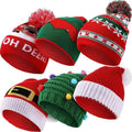 Christmas Knitted Hat Xmas Reindeer Santa Snowflake Pompom Beanie Red Green Crochet Tree Cap for New Year Party Adults Teens Kid