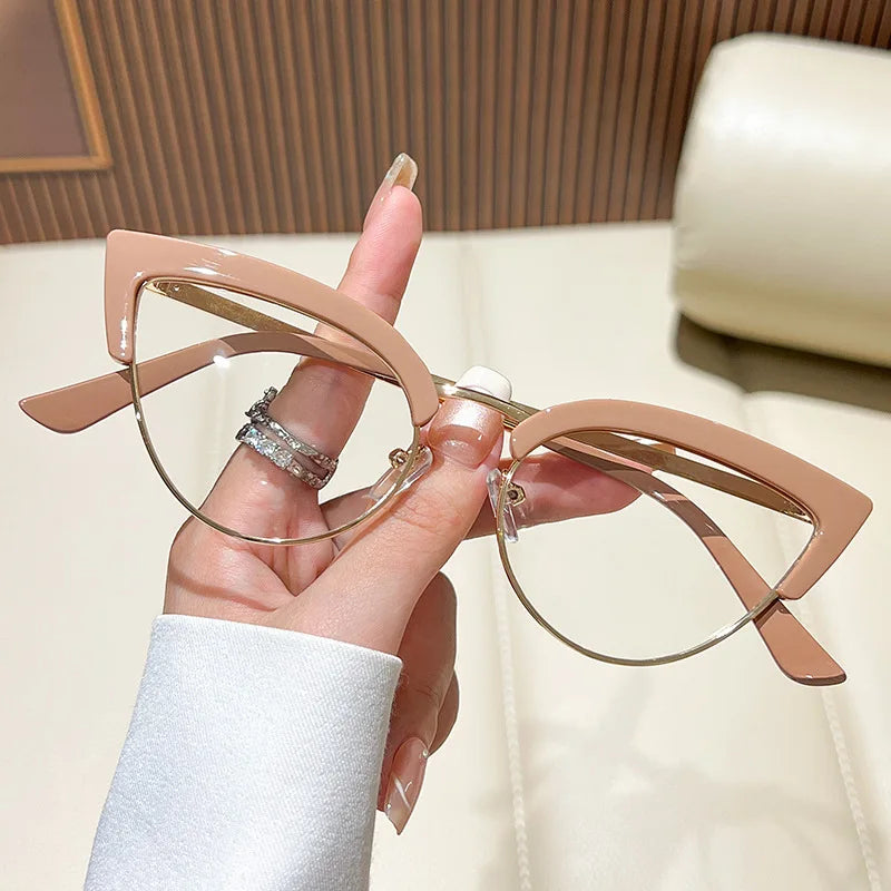 Fashion Optical Frames for Glasses Myopia Prevention Blue Light Blocking Glasses Retro Cat Eye Metal Eyeglasses Frames Women