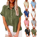 2024 New Large Size Women's Retro Knitted Eco-Friendly Regular Fit Shirt Short Sleeve Solid Color Printed Design Casual Tops